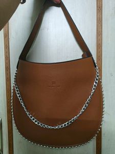 Stylish Brown Hobo Bag with Silver Chain