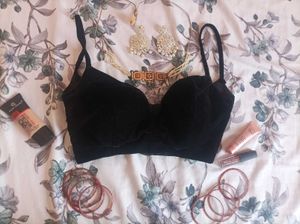 Black Velvet Bra With Accessories