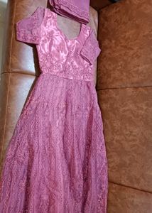Elegant Mauve Party Wear Gown With Dupatta