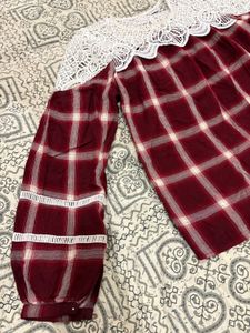 Women's Plaid Lace Neck Top