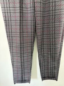 Grey Plaid Zip Front Pants