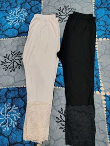 Lace Trim Leggings (White &amp; Black)