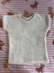 Fluffy White Sleeveless Top