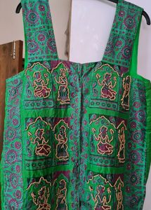 Ethnic silk printed jacket with wooden bead work
