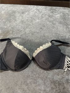 Lace Trim Pinstripe Bra