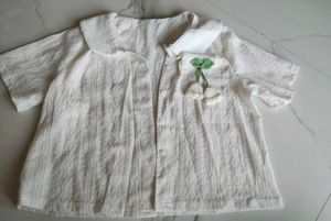White Embroidered Cherry Short Sleeve Top