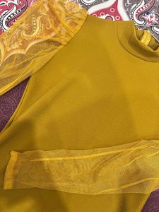 Mustard Yellow Tulle Sleeve Top
