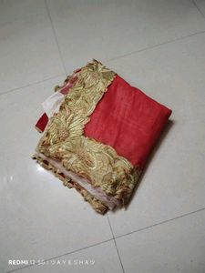 red ♥️ net embroidery saree