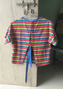 Multicolor Striped Back Tie Crop Top - Size M