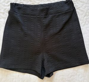 Textured Black High-Waist Shorts