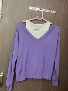 Lavender V-Neck Top with White Underlayer