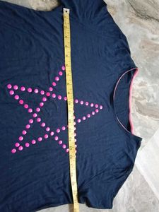 Navy Blue T-Shirt with Pink Star
