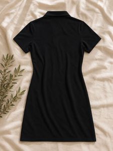 Stylish Black Polo Neck Dress with Rainbow Stripe