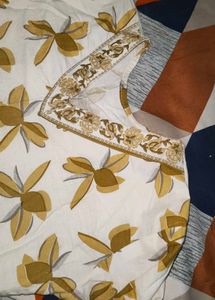 White Kurta with Yellow Floral Print