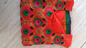 Embroidered Orange Kurta