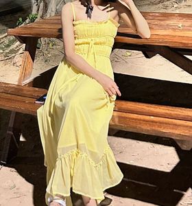 Yellow Ruffle Halter Dress