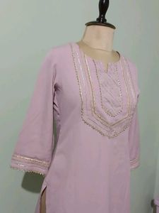 Elegant pastel Pink Kurta with Embellished Necklin