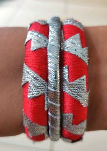 Red &amp; Silver Designer Bangles