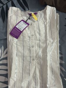 Elegant Cream Striped Kurta Set