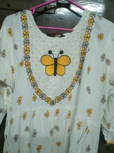 White Kurta with Butterfly Print