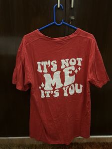 Red Graphic oversized Tee with Smiley Design