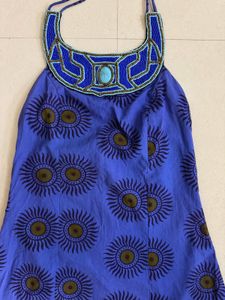 Bohemian Blue Sun Print Halter Gown