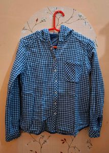 Blue Plaid Hooded Shirt