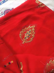 Elegant Red Georgette Saree with Golden Work