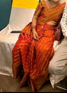 Elegant Red Printed Saree used once blouse availab