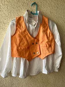 Orange Vest &amp; White Shirt Set new wdttag