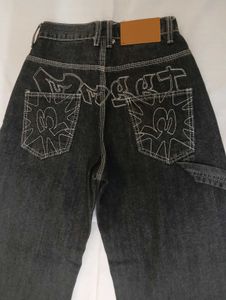 Vintage charcoal grey wide-leg jeans