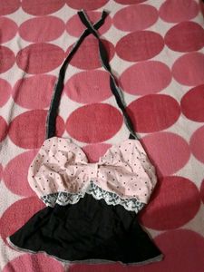 pink polka dot halter neck top