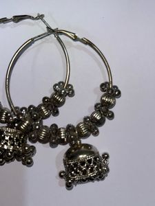 Elegant Silver Hoop Jhumka Earrings