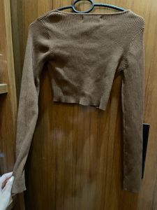Ribbed Brown Cropped Top