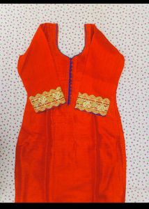 Orange Kurta with Gold Border