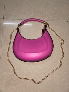 Chic Pink Crescent Shoulder Bag with Pouch