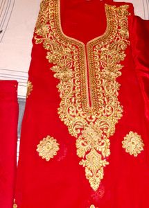 *Red Heavy Embroidered Bridal Suit with Inner-4 Pi