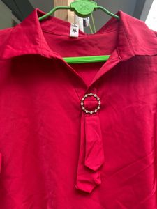 Elegant Red Blouse with Embellishment