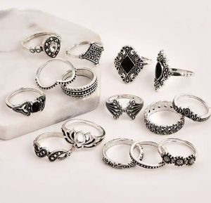 Boho Silver Tone Ring Set of 15