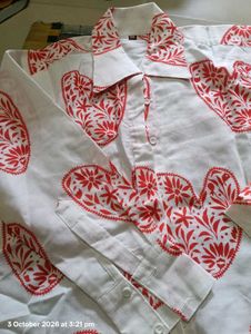 Women's White Shirt with Red Heart Print