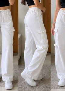 White Wide-Leg Cargo Pants