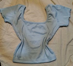 Light Blue Square Neck Crop Top