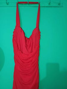 Red Ruched Halter Neck Bodycon Dress