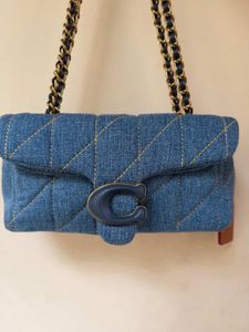 Auth Coach Denim Quilted Tabby Small Shoulder Bag