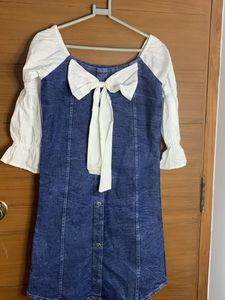 Cute Bow Denim Dress