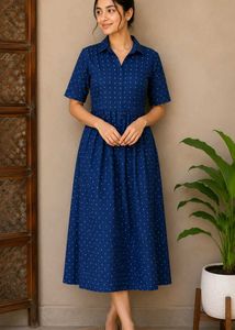 Chic Blue Polka Dot Midi Dress