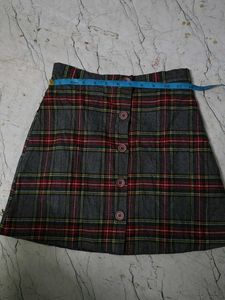 Plaid Button-Front A-Line Mini Skirt