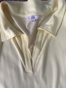 Light Yellow Ribbed Polo Neck Top