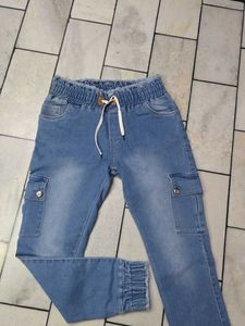 Womens Light Wash Denim Cargo Pants
