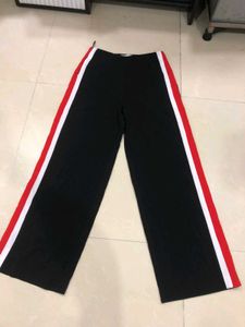 Black Wide Leg Pants with Red &amp; White Stripe
